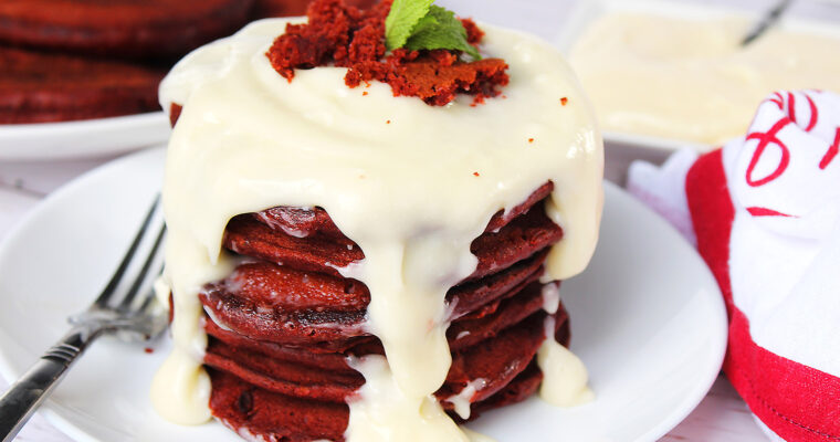 Red Velvet Pancakes with Cream Cheese Icing