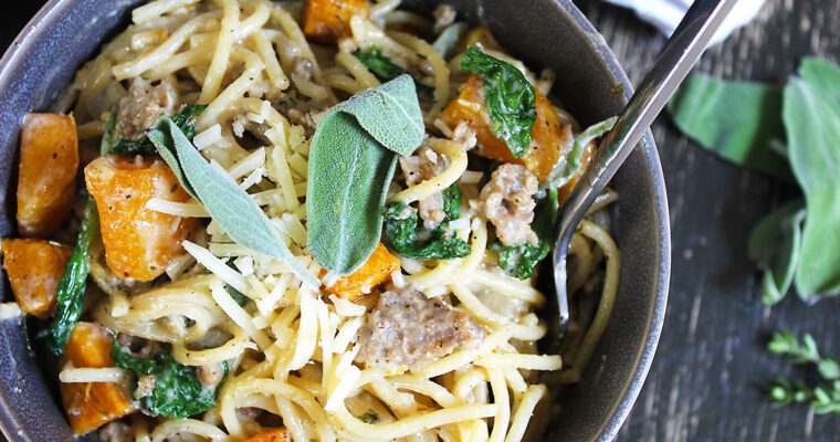 Butternut Squash, Sausage, and Spinach Pasta