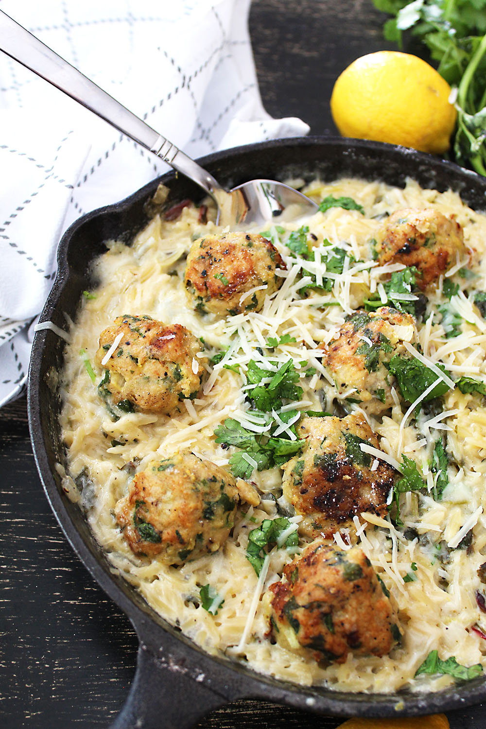 Crockpot Garlic Butter Chicken Meatballs And Creamy Orzo atelieryuwa