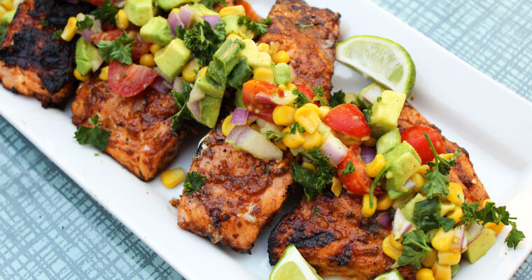 Grilled Salmon with Avocado Corn Salsa