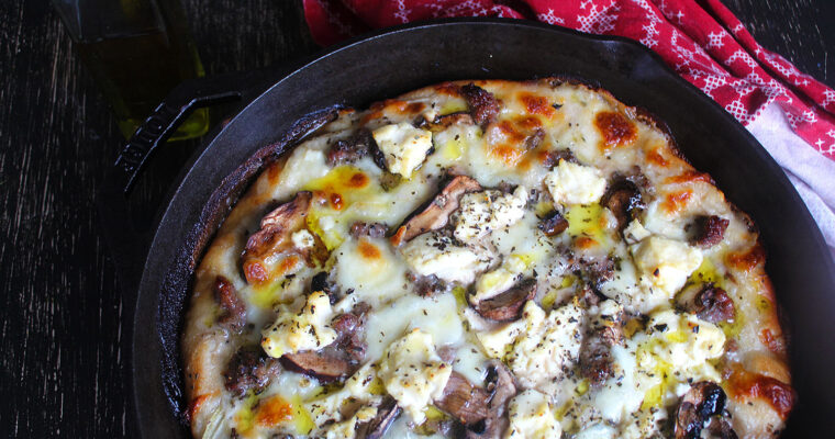 Cast Iron Sausage Mushroom Pizza